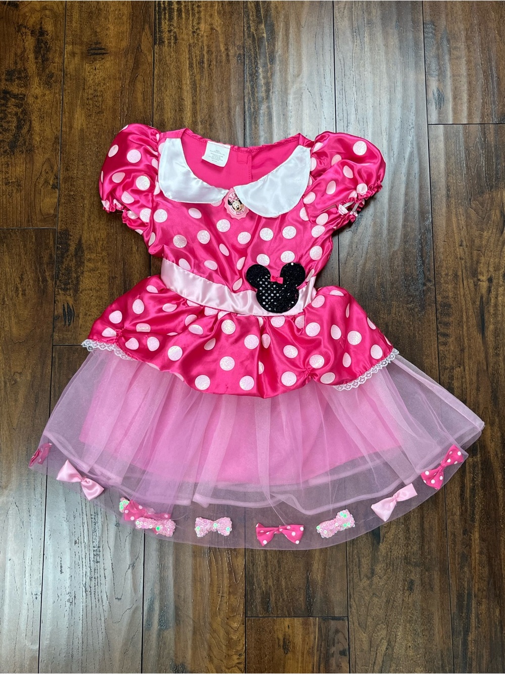 Disney Just Play Minnie Mouse Costume Dress Skirt Glitter Bows Girl’s Size 4-6X.